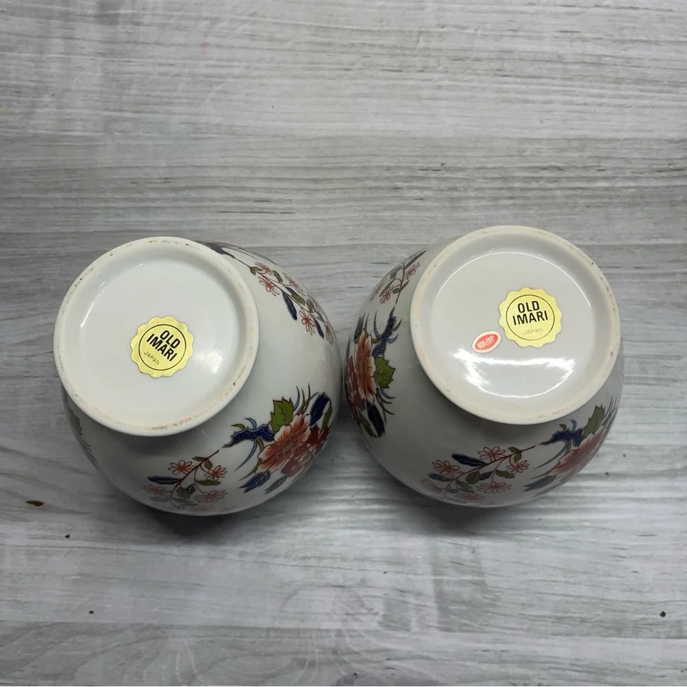 Old Imari Japan Porcelain Vintage Ginger Jar Set of 2 Blue Gold Floral Design